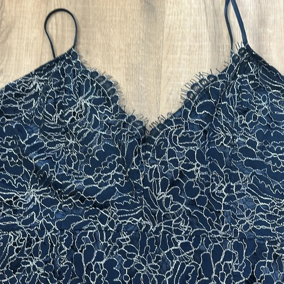 Chelsea 28 Mini Dress Metallic Lace Overlay Navy Peacoat Women’s XL Nordstrom - Picture 2 of 9